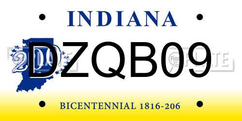DZQB09 Indiana License Plate