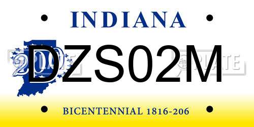 DZS02M Indiana License Plate
