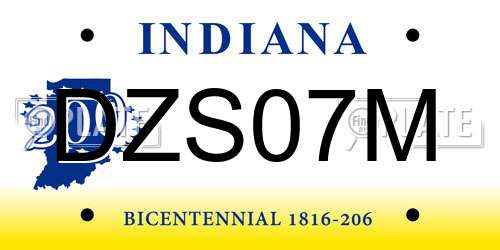 DZS07M Indiana License Plate