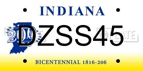 DZSS45 Indiana License Plate