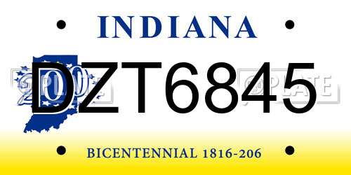 DZT6845 Indiana License Plate