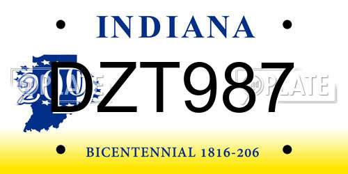 DZT987 Indiana License Plate