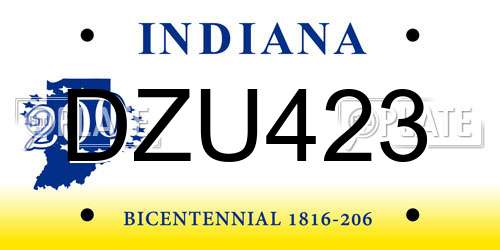 DZU423 Indiana License Plate