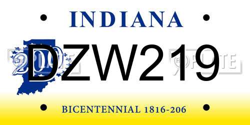 DZW219 Indiana License Plate