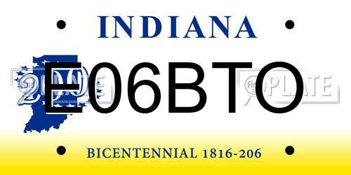 E06BTO Indiana License Plate