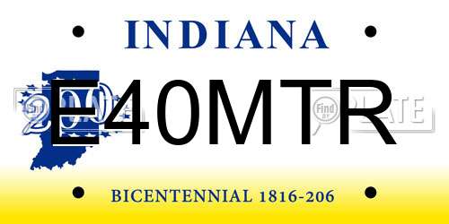 E40MTR Indiana License Plate