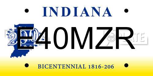 E40MZR Indiana License Plate