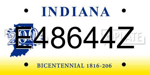E48644Z Indiana License Plate