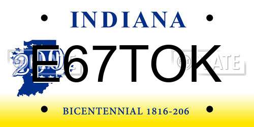 E67TOK Indiana License Plate