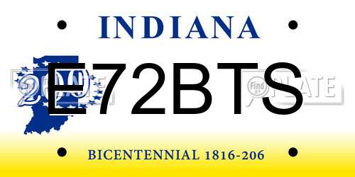 E72BTS Indiana License Plate