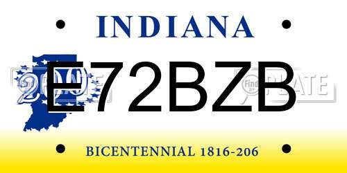 E72BZB Indiana License Plate