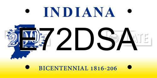 E72DSA Indiana License Plate