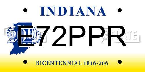 E72PPR Indiana License Plate