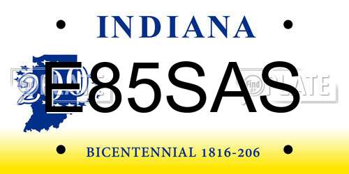 E85SAS Indiana License Plate