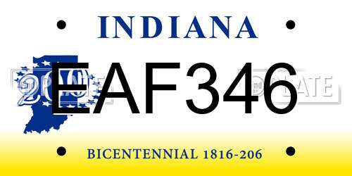 EAF346 Indiana License Plate