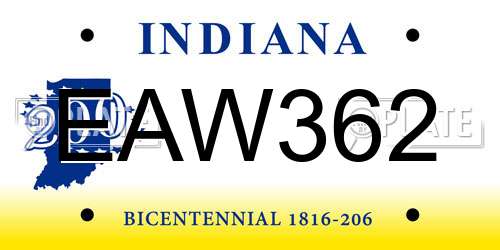 EAW362 Indiana License Plate