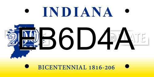 EB6D4A Indiana License Plate
