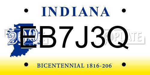 EB7J3Q Indiana License Plate