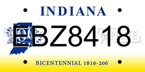 EBZ8418 Indiana License Plate