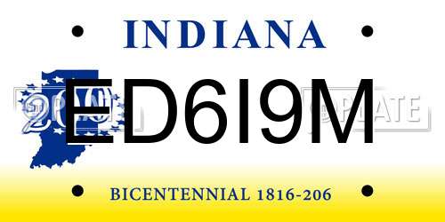 ED6I9M Indiana License Plate