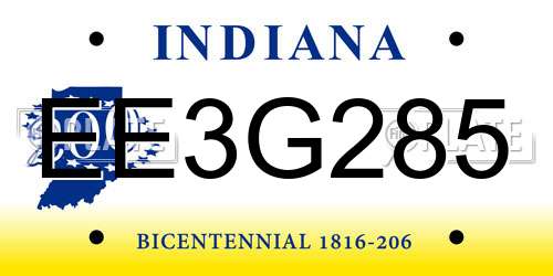 EE3G285 Indiana License Plate