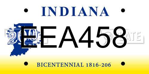 EEA458 Indiana License Plate