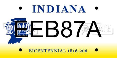 EEB87A Indiana License Plate