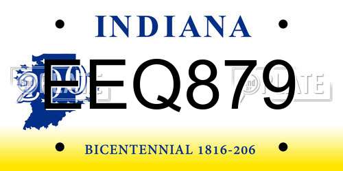 EEQ879 Indiana License Plate