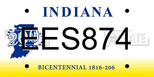 EES874 Indiana License Plate