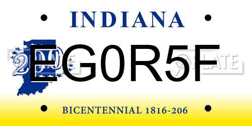 EG0R5F Indiana License Plate