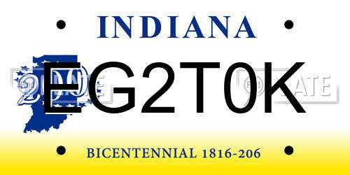 EG2T0K Indiana License Plate