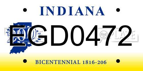 EGD0472 Indiana License Plate