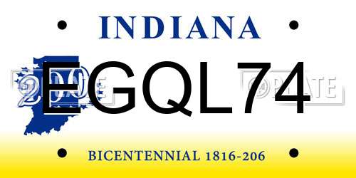 EGQL74 Indiana License Plate