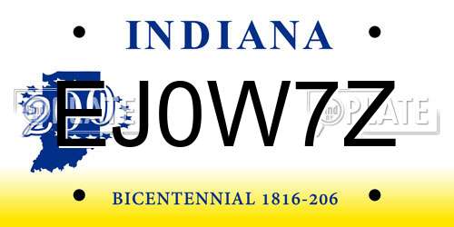EJ0W7Z Indiana License Plate