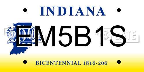 EM5B1S Indiana License Plate