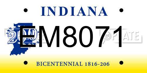 EM8071 Indiana License Plate