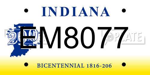 EM8077 Indiana License Plate