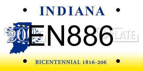 EN886 Indiana License Plate
