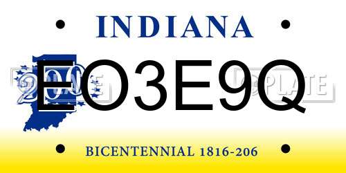 EO3E9Q Indiana License Plate