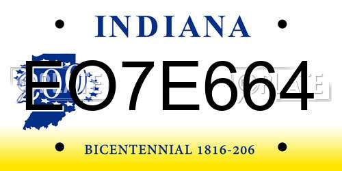 EO7E664 Indiana License Plate