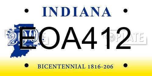 EOA412 Indiana License Plate