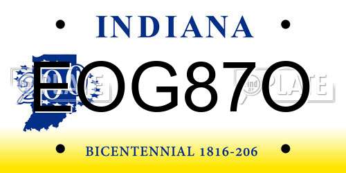 EOG87O Indiana License Plate