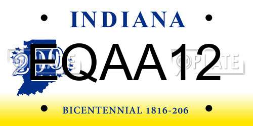 EQAA12 Indiana License Plate