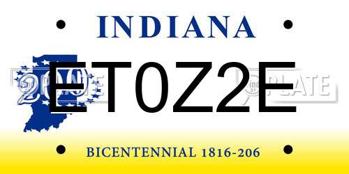 ET0Z2E Indiana License Plate