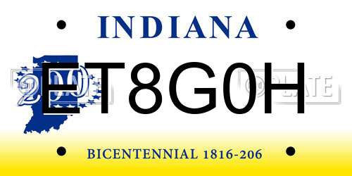 ET8G0H Indiana License Plate