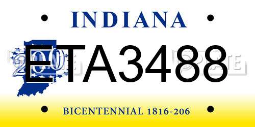 ETA3488 Indiana License Plate