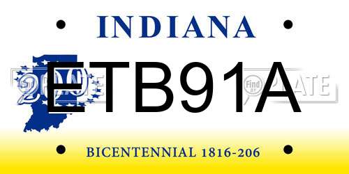 ETB91A Indiana License Plate