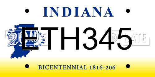 ETH345 Indiana License Plate