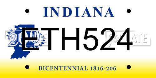 ETH524 Indiana License Plate