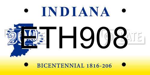 ETH908 Indiana License Plate